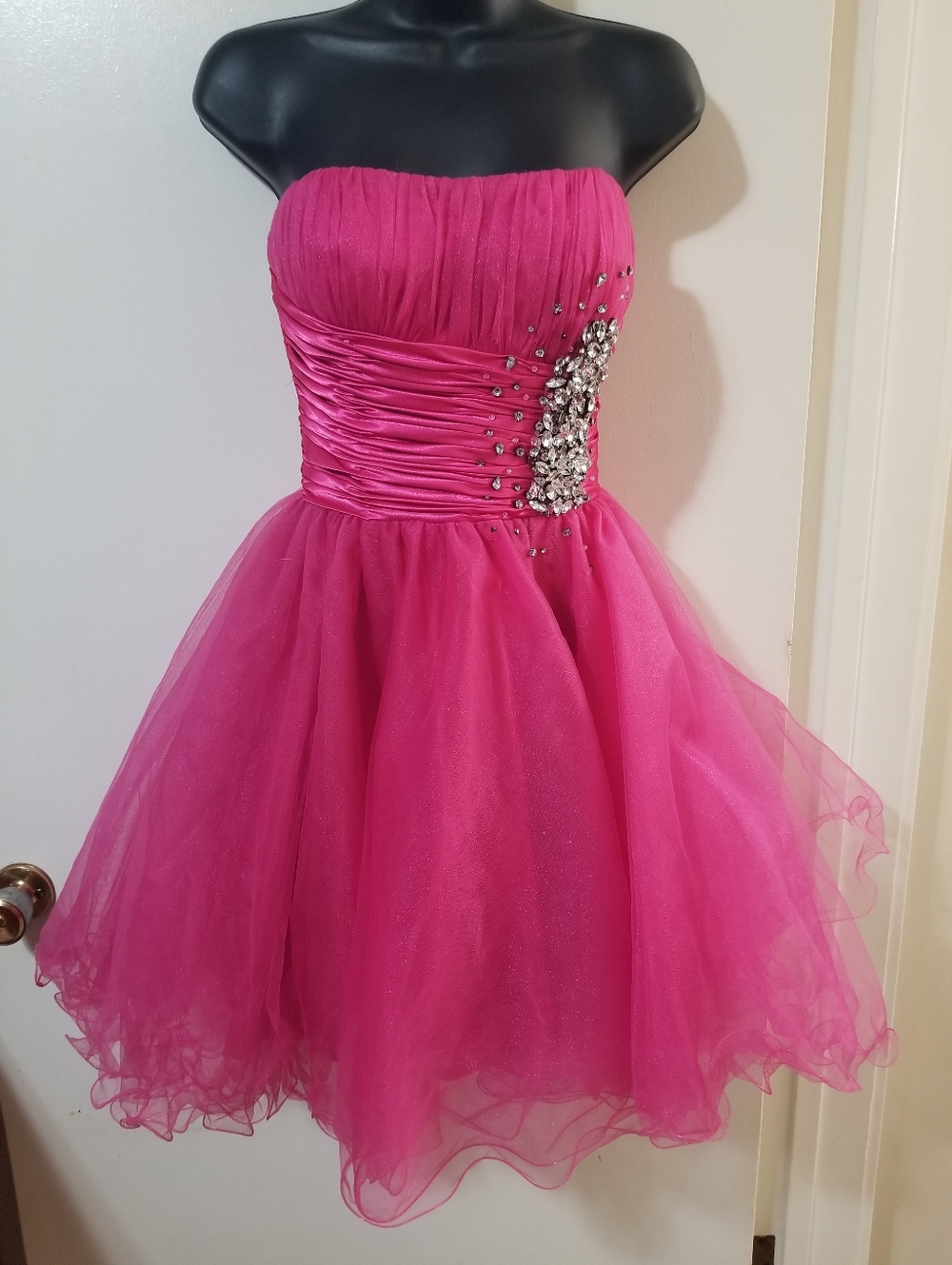 SpotLite Strapless Hot Pink Rhinestone Tulle Party Dress M